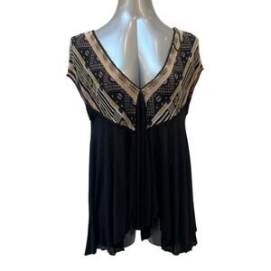 Free People We Are Golden V Neck Top Women’s Medium Black